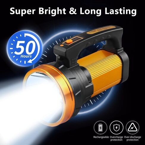 1000,000LM Spotlight 13600mAh Spotlight Flashlight 80H Long Lasting IP67 Waterproof Rechargeable Spotlight 3Modes Spot Light for Outdoor Indoor Camping Home Emergency in Saudi Arabia