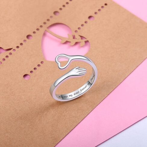 I Love You Forever Love Heart Hug Ring Sterling Silver Women Mother Gift Sister Gifts Hugging Hands Adjustable Wrap Open Rings Friendship Jewelry Gift(I love you forever) in Saudi Arabia