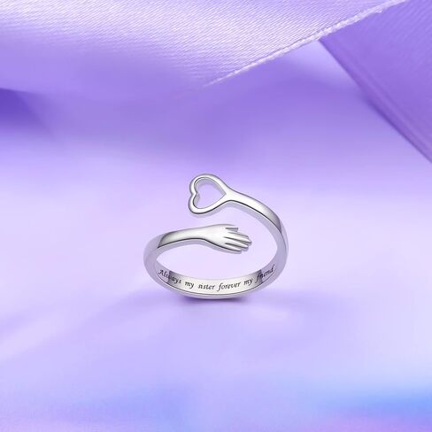 I Love You Forever Love Heart Hug Ring Sterling Silver Women Mother Gift Sister Gifts Hugging Hands Adjustable Wrap Open Rings Friendship Jewelry Gift(I love you forever) in Saudi Arabia