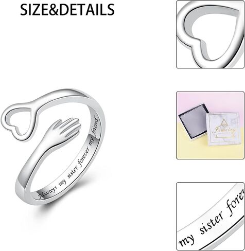 I Love You Forever Love Heart Hug Ring Sterling Silver Women Mother Gift Sister Gifts Hugging Hands Adjustable Wrap Open Rings Friendship Jewelry Gift(I love you forever) in Saudi Arabia