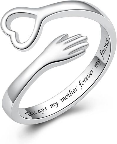 I Love You Forever Love Heart Hug Ring Sterling Silver Women Mother Gift Sister Gifts Hugging Hands Adjustable Wrap Open Rings Friendship Jewelry Gift(I love you forever) in Saudi Arabia