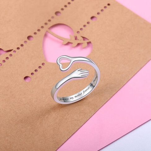 I Love You Forever Love Heart Hug Ring Sterling Silver Women Mother Gift Sister Gifts Hugging Hands Adjustable Wrap Open Rings Friendship Jewelry Gift(I love you forever) in Saudi Arabia