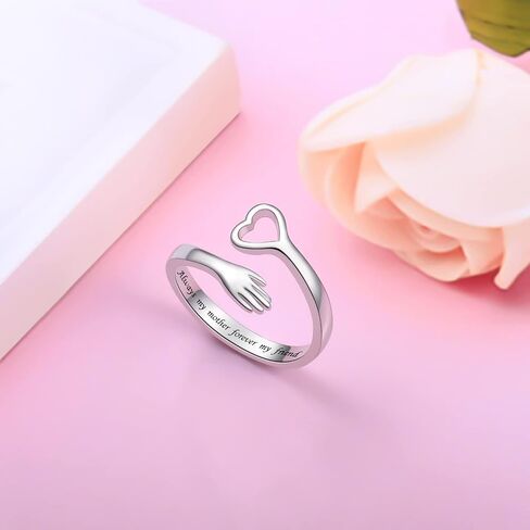 I Love You Forever Love Heart Hug Ring Sterling Silver Women Mother Gift Sister Gifts Hugging Hands Adjustable Wrap Open Rings Friendship Jewelry Gift(I love you forever) in Saudi Arabia