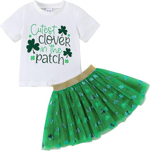 St Patricks Day Toddlers Baby Girl Outfit Lucky Short Sleeves Tutu Skirt Clothes Set in Saudi Arabia