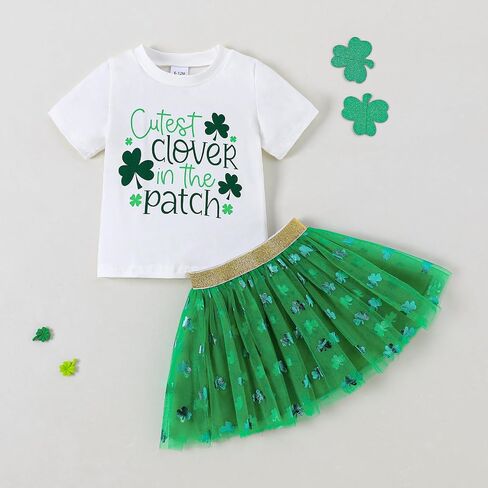 St Patricks Day Toddlers Baby Girl Outfit Lucky Short Sleeves Tutu Skirt Clothes Set in Saudi Arabia