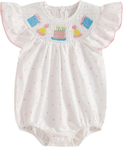 Baby Girl 1st Birthday Romper Outfit Bubble Embroidery Smocked Romper 1 Year Old Smash Cake Bodysuit Clothes in Kuwait
