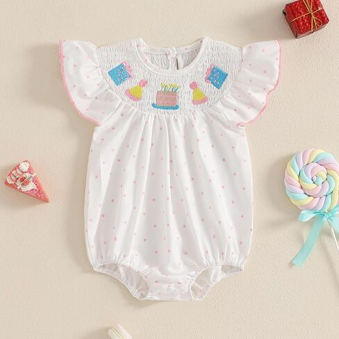 Baby Girl 1st Birthday Romper Outfit Bubble Embroidery Smocked Romper 1 Year Old Smash Cake Bodysuit Clothes in Kuwait