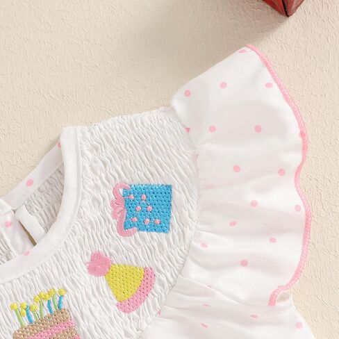 Baby Girl 1st Birthday Romper Outfit Bubble Embroidery Smocked Romper 1 Year Old Smash Cake Bodysuit Clothes in Kuwait