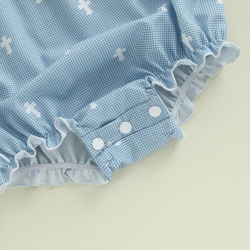 KMBANGI Newborn Baby Girl Easter Outfit Short Sleeve Jesus Me Smocked Romper Grid Bubble Bodysuit Infant Summer Clothes 0-18M in Saudi Arabia