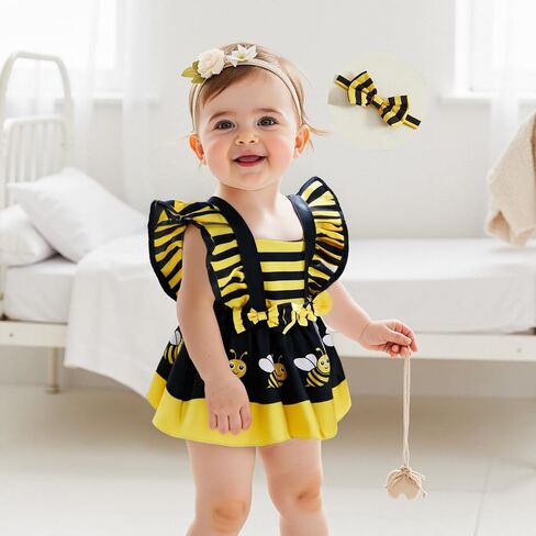 Baby Girl Newborn Romper Dress Ruffled Sleeve Animals Bodysuit Jumpsuit Summer Outfit 3 6 9 12 18Months in Saudi Arabia