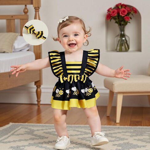 Baby Girl Newborn Romper Dress Ruffled Sleeve Animals Bodysuit Jumpsuit Summer Outfit 3 6 9 12 18Months in Saudi Arabia