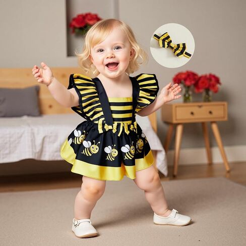 Baby Girl Newborn Romper Dress Ruffled Sleeve Animals Bodysuit Jumpsuit Summer Outfit 3 6 9 12 18Months in Saudi Arabia