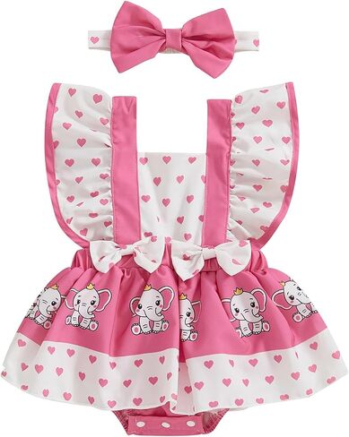 Baby Girl Newborn Romper Dress Ruffled Sleeve Animals Bodysuit Jumpsuit Summer Outfit 3 6 9 12 18Months in Saudi Arabia