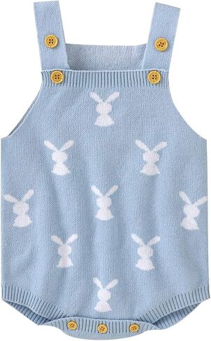 Baby Girl Boy Easter Bunny Romper Sleeveless Knitted Bodysuit Jumpsuit My 1st Easter Outfit Cute Summer Clothes in Saudi Arabia