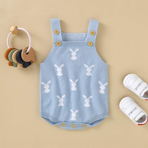 Baby Girl Boy Easter Bunny Romper Sleeveless Knitted Bodysuit Jumpsuit My 1st Easter Outfit Cute Summer Clothes in Saudi Arabia