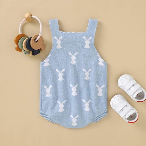 Baby Girl Boy Easter Bunny Romper Sleeveless Knitted Bodysuit Jumpsuit My 1st Easter Outfit Cute Summer Clothes in Saudi Arabia