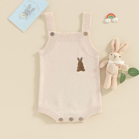 Baby Girl Boy Easter Bunny Romper Sleeveless Knitted Bodysuit Jumpsuit My 1st Easter Outfit Cute Summer Clothes in Saudi Arabia