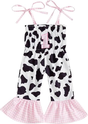 Pudcoco Baby Girls 1st Birthday Outfit Sleeveless Straps Cowgirl Romper 1 Plaid Embroidery Jumpsuit Summer Clothes in Saudi Arabia