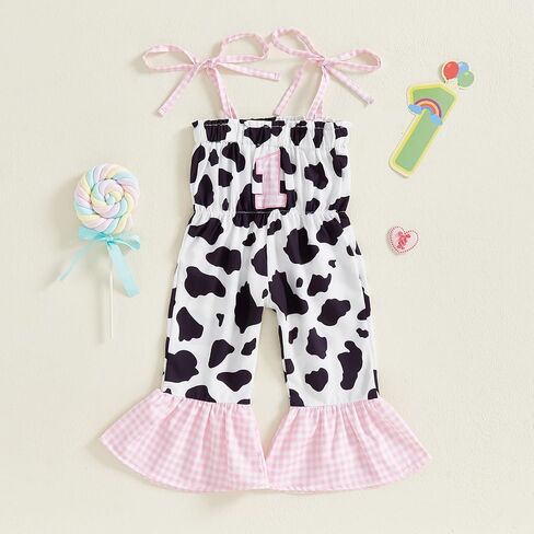 Pudcoco Baby Girls 1st Birthday Outfit Sleeveless Straps Cowgirl Romper 1 Plaid Embroidery Jumpsuit Summer Clothes in Saudi Arabia