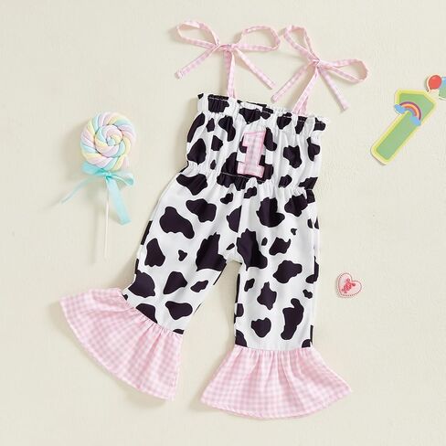Pudcoco Baby Girls 1st Birthday Outfit Sleeveless Straps Cowgirl Romper 1 Plaid Embroidery Jumpsuit Summer Clothes in Saudi Arabia