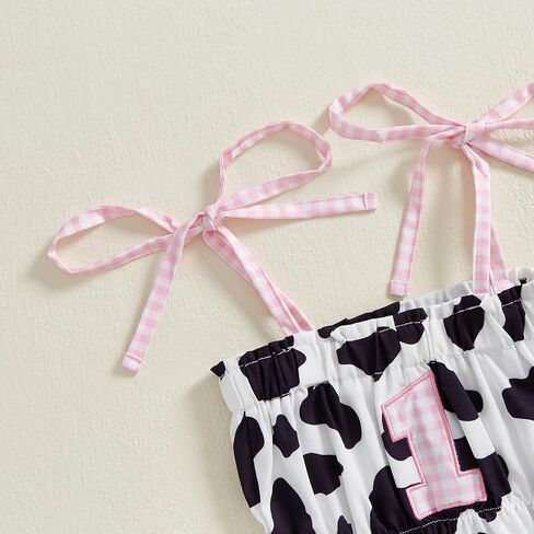 Pudcoco Baby Girls 1st Birthday Outfit Sleeveless Straps Cowgirl Romper 1 Plaid Embroidery Jumpsuit Summer Clothes in Saudi Arabia