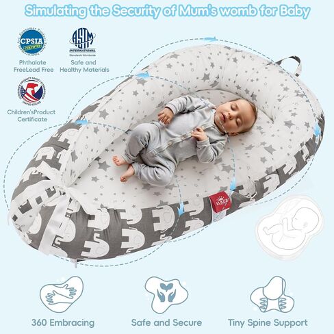 Baby Lounger, Infant Lounger for Newborn, Baby Nest Lounger, Portable Baby Bed, Co Sleeper Bassinet, Baby Girl Boy Shower Gift Essentials, Soft Breathable Baby Floor Seat Lounger (Grey) in Saudi Arabia