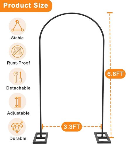 Queension Arch Backdrop Stand 6FT, Metal Wedding Arch Stand with Base,Balck | Balloon Arched Backdrop Frame for Birthday Party Baby Shower Celebration Decorations in Saudi Arabia