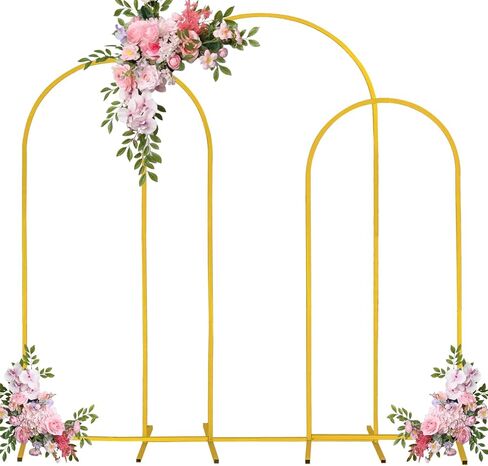 Set of 3 Arch Backdrop Stand 7.2FT, 6.6FT, 6FT Gold Wedding Balloon Stand Stable Metal Door Frame for Ceremony Birthday Party Bridal Baby Shower Banquet Decoratio in Saudi Arabia