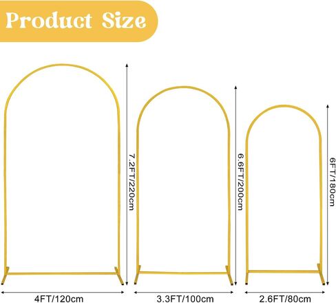 Fivenl Arch Backdrop Stand 6FT, 5FT, 4FT Set of 3 Gold Wedding Arch Stand Balloon Arch Stand Stable Metal Arch Backdrop Frame for Wedding Ceremony Birthday Party Bridal Baby Shower Banquet Decoration in Saudi Arabia