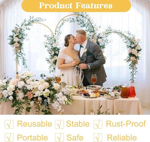 Set of 3 Arch Backdrop Stand 7.2FT, 6.6FT, 6FT Gold Wedding Balloon Stand Stable Metal Door Frame for Ceremony Birthday Party Bridal Baby Shower Banquet Decoratio in Saudi Arabia