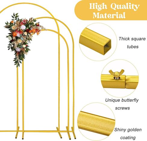 Fivenl Arch Backdrop Stand 6FT, 5FT, 4FT Set of 3 Gold Wedding Arch Stand Balloon Arch Stand Stable Metal Arch Backdrop Frame for Wedding Ceremony Birthday Party Bridal Baby Shower Banquet Decoration in Saudi Arabia