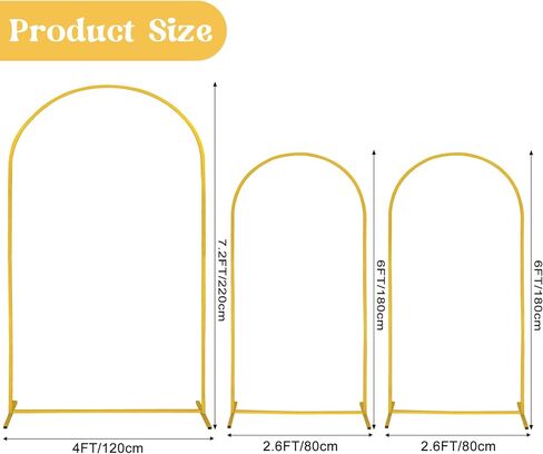 مجموعة من 3 قوس الخلفية موقف 7.2 قدم ، 6.6 قدم ، 6 قدم والبالون الذهب الوقف ثابت الإطار المعدني المعدني للحفل حفل عيد ميلاد حفل زفاف الطفل دخن ديكوراتيو in Kuwait