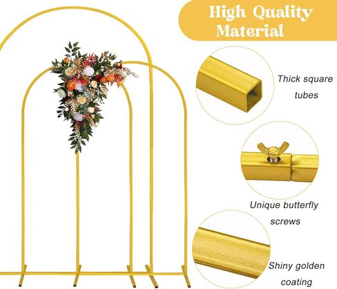 مجموعة من 3 قوس الخلفية موقف 7.2 قدم ، 6.6 قدم ، 6 قدم والبالون الذهب الوقف ثابت الإطار المعدني المعدني للحفل حفل عيد ميلاد حفل زفاف الطفل دخن ديكوراتيو in Kuwait