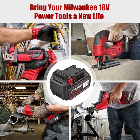 18V 8.0 Ah High Demand Replacement Battery Compatible with Milwaukee m18 Lithium Batteries 48-11-1880 48-11-1850,2 Pack in Saudi Arabia