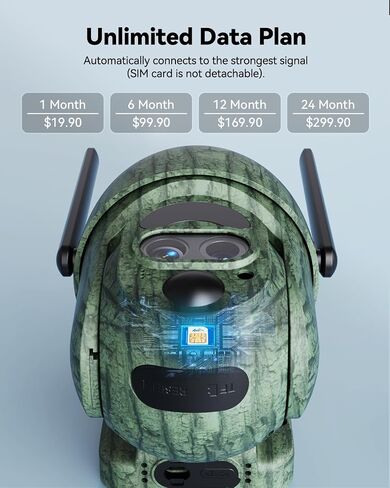 SEHMUA Cellular Trail Cameras, 4G LTE Cellular Security Camera with 12X Hybrid Zoom 2K 360° View Live Video, Unlimited Data Plan Game Camera No Glow IR Auto Tracking, Solar Powered, Motion Activate in Kuwait