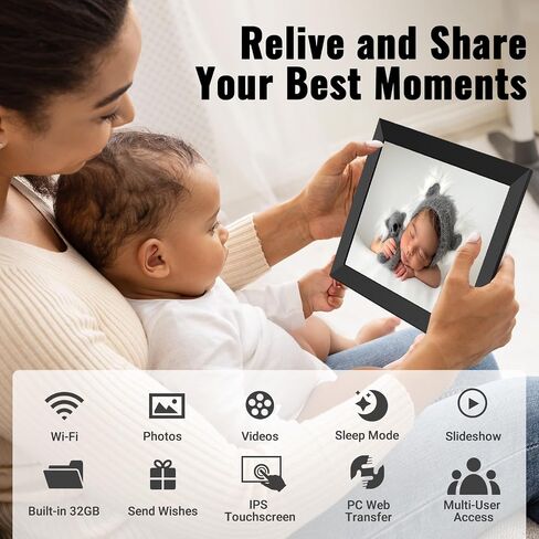 10.1'' Smart Digital Photo Frame, 1280x800 HD Touch Screen, Electronic Picture Frame,Auto-Rotate, Slideshow, Easy App Setup, Instantly Share Photos & Videos Anytime Anywhere (White) in Saudi Arabia