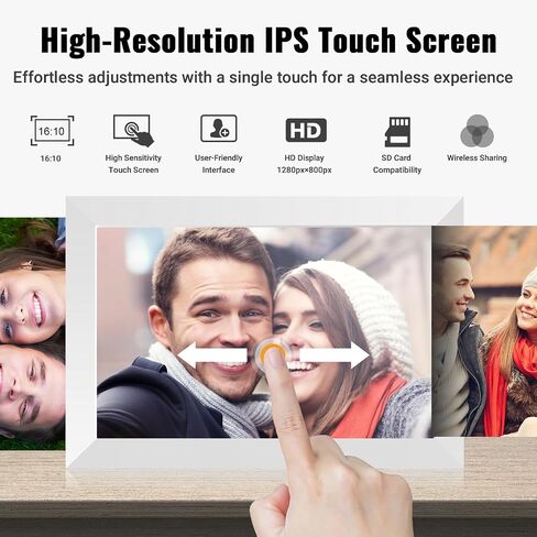 10.1'' Smart Digital Photo Frame, 1280x800 HD Touch Screen, Electronic Picture Frame,Auto-Rotate, Slideshow, Easy App Setup, Instantly Share Photos & Videos Anytime Anywhere (White) in Saudi Arabia