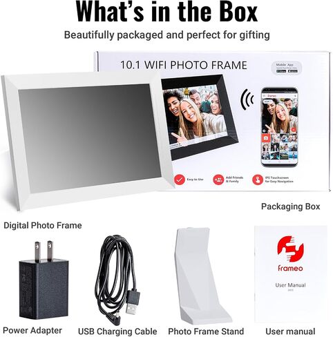 10.1'' Smart Digital Photo Frame, 1280x800 HD Touch Screen, Electronic Picture Frame,Auto-Rotate, Slideshow, Easy App Setup, Instantly Share Photos & Videos Anytime Anywhere (White) in Saudi Arabia