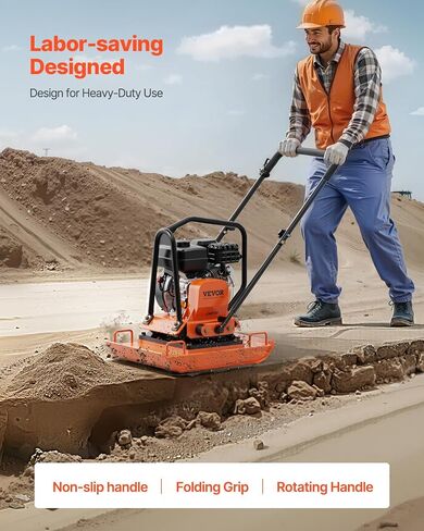 VEVOR Plate Compactor, 7.0 HP Gas Engine, 4451.22 lbf Vibration Compaction Force, 432 sq. in Plate, 5400 RPM Power Tamper, Ground Compactor Rammer for Dirt, Gravel, Asphalt, Foundation, EPA Compliant in Kuwait
