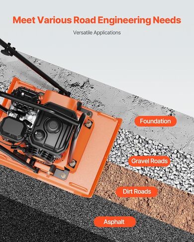 VEVOR Plate Compactor, 7.0 HP Gas Engine, 4451.22 lbf Vibration Compaction Force, 432 sq. in Plate, 5400 RPM Power Tamper, Ground Compactor Rammer for Dirt, Gravel, Asphalt, Foundation, EPA Compliant in Kuwait
