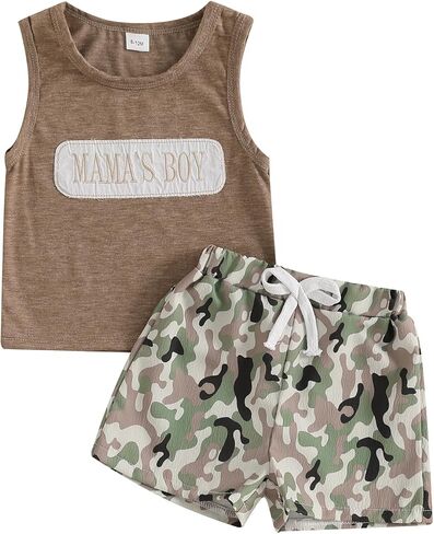 Toddler Baby Boy Summer Clothes Funny Letter Tank Top Sleeveless Shirt And Shorts Set 2 Piece Infant Boy Outfit in Kuwait