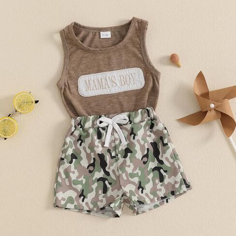Toddler Baby Boy Summer Clothes Funny Letter Tank Top Sleeveless Shirt And Shorts Set 2 Piece Infant Boy Outfit in Kuwait