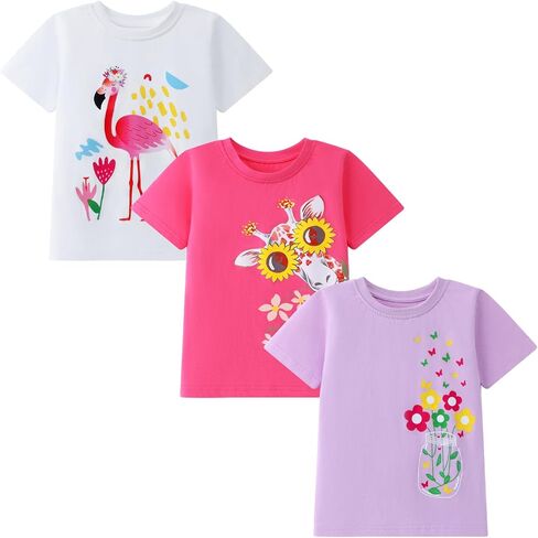 HILEELANG Girl Short Sleeve Tees Easter Graphic Cotton Summer T-Shirts 3Packs in Kuwait
