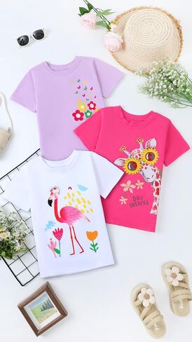 HILEELANG Girl Short Sleeve Tees Easter Graphic Cotton Summer T-Shirts 3Packs in Kuwait