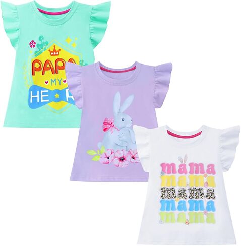 HILEELANG Girl Short Sleeve Tees Easter Graphic Cotton Summer T-Shirts 3Packs in Kuwait
