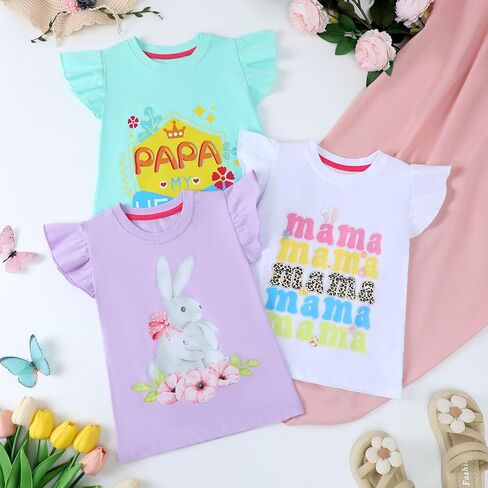 HILEELANG Girl Short Sleeve Tees Easter Graphic Cotton Summer T-Shirts 3Packs in Kuwait