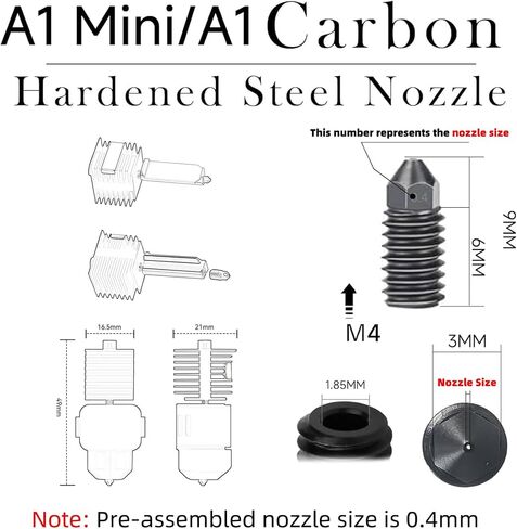 Hotend A1 Mini/A1 Assembly with Standby Nozzles Compatible with Bambu Lab A1 Mini/A1 Series 3D Printers, 5 PCS Hardened Steel Nozzles (0.2, 0.4, 0.6, 0.8mm) with DIY Tools and A Parts Box... in Saudi Arabia