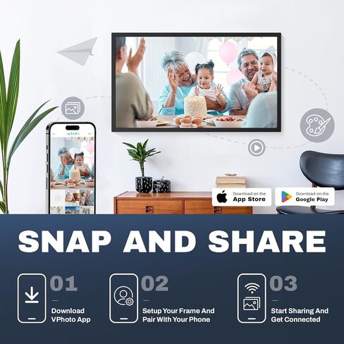 Frameo 8 Inch smart WiFi Digital Photo Frame with 1280x800 HD IPS Touchscreen, Frameo Digital Frame WiFi 16GB, Wall Mountable, Share Photo/Video via Apps, Email, Support USB/Mirco SD, Black in Saudi Arabia