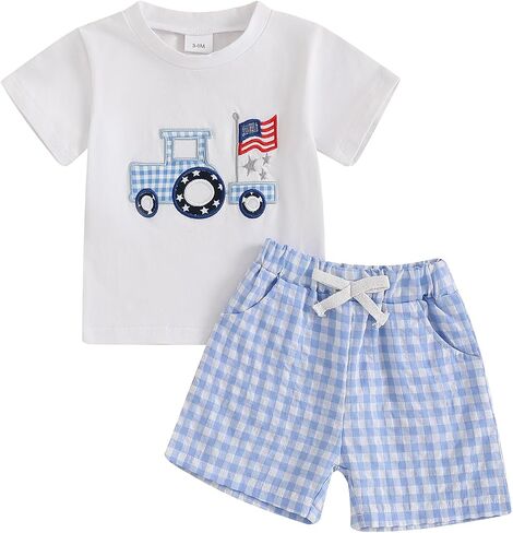 Socutebabe 4th Of July Baby Boy Girl Outfit Toddler Truck Flag T Shirt Top Shorts Fourth Of July Outfits Cute Summer Clothes in Saudi Arabia