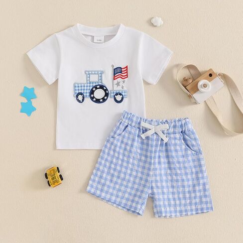 Socutebabe 4th Of July Baby Boy Girl Outfit Toddler Truck Flag T Shirt Top Shorts Fourth Of July Outfits Cute Summer Clothes in Saudi Arabia